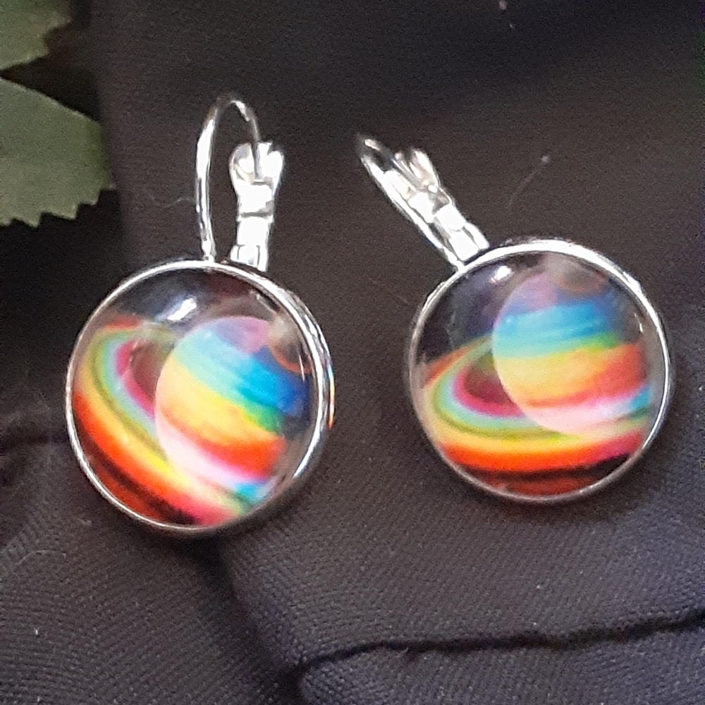 Cabachon Glass Earrings Groovy Solar System 🌈☮🌈☮